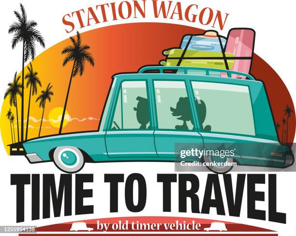 station wagon - driving sunset stock illustrations