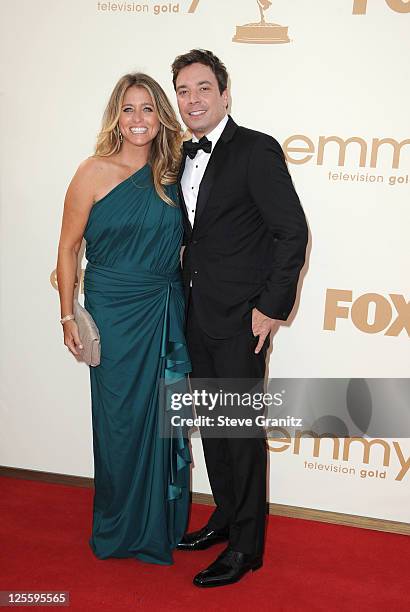 Personality Jimmy Fallon and Nancy Juvonen arrive to the 63rd Primetime Emmy Awards at the Nokia Theatre L.A. Live on September 18, 2011 in Los...