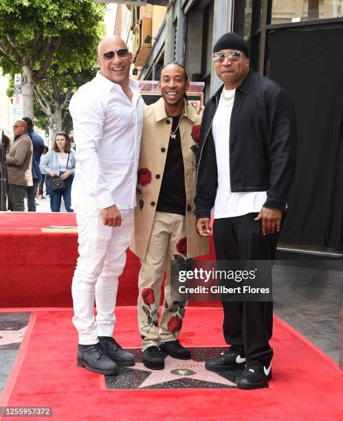 Vin Diesel, Chris Bridges aka Ludacris, LL Cool J at the star ceremony where Ludacris is honored with a star on the Hollywood Walk of Fame on May 18,...