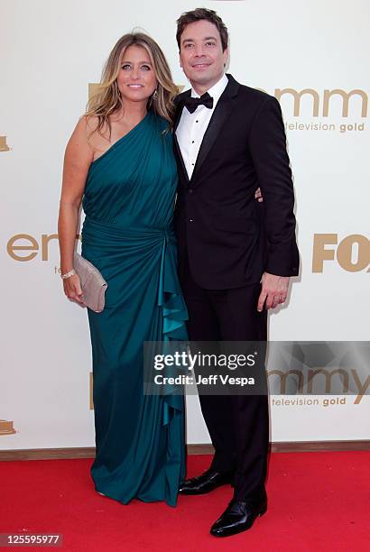 Producer Nancy Juvonen and actor Jimmy Fallon arrive to the 63rd Primetime Emmy Awards at the Nokia Theatre L.A. Live on September 18, 2011 in Los...
