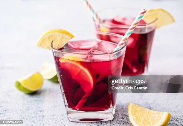 two glasses of tinto de verano - sangria stockfoto's en -beelden