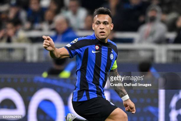 Lautaro Martinez of FC Internazionale gestures during the UEFA Champions League semi-final second leg match between FC Internazionale and AC Milan at...