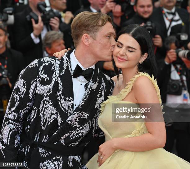 German actor Matthias Schweighofer and German-Costa Rican actress Ruby O. Fee arrive for the screening of the film Indiana Jones and the Dial of...