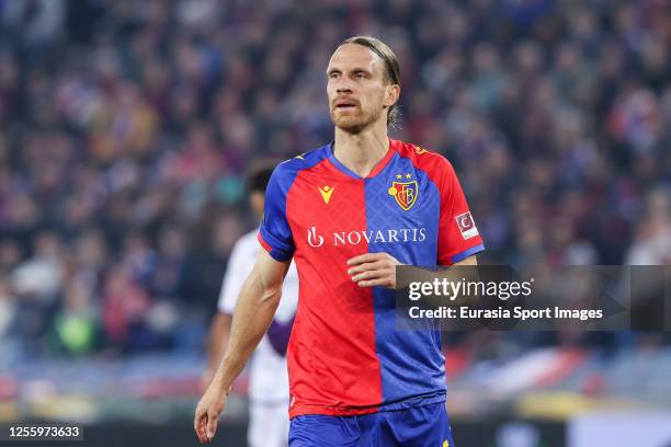 Michael Lang of Basel looks on during the UEFA Europa Conference League semi-final second leg match between FC Basel and ACF Fiorentina at St. Jakob...