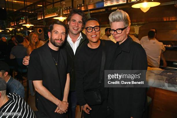 Josh Light, David Troster, Gok Wan and Cathryn Wright attend the launch of new restaurant Lilienblum on May 18, 2023 in London, England.