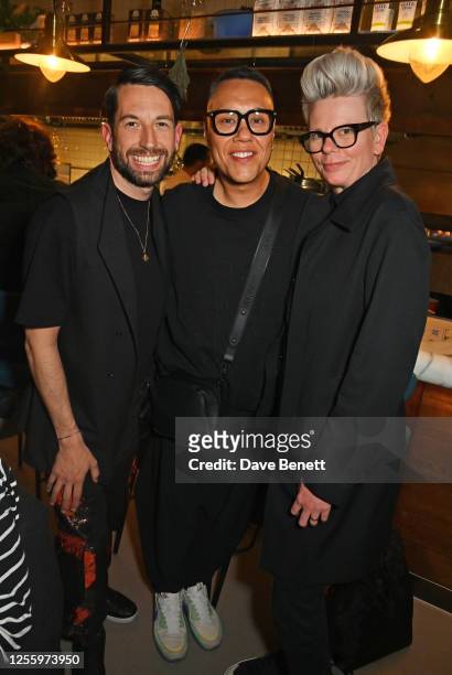 Josh Light, Gok Wan and Cathryn Wright attend the launch of new restaurant Lilienblum on May 18, 2023 in London, England.
