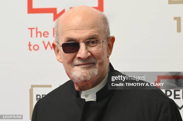 British-US author Salman Rushdie arrives for the PEN America Literary Gala at the American Museum of Natural History in New York City on May 18,...