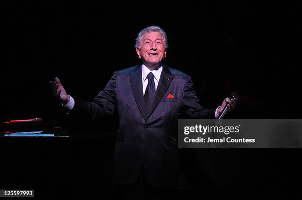 Tony Bennett performs during Tony Bennett's 85th Birthday Gala Benefit for Exploring the Arts at The Metropolitan Opera House on September 18, 2011...