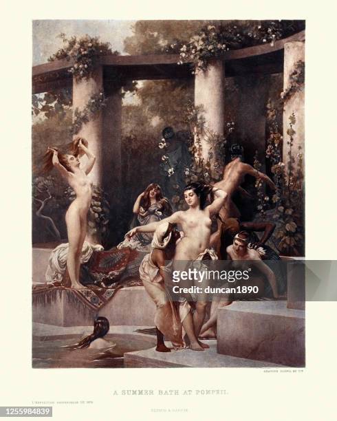 ilustrações de stock, clip art, desenhos animados e ícones de summer bath at pompeii, gustave boulanger - casa de banhos públicos