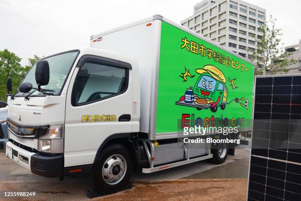 Mitsubishi Fuso Truck and Bus Corp. ECanter electric truck displayed during a Japan Automobile Manufacturers Association event on sidelines of the...