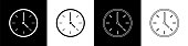 Set Clock icon isolated on black and white background. Time symbol. Vector Illustration