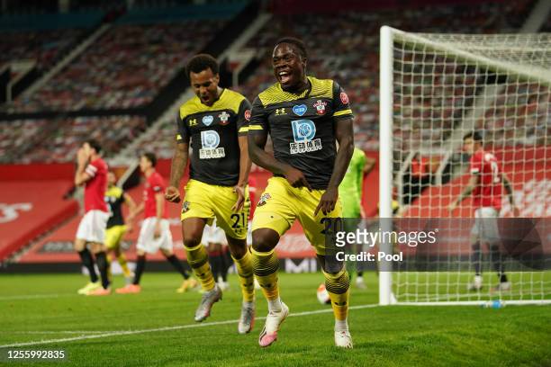 Michael Obafemi of Southampton celebrates after scoring his team's second goal during the Premier League match between Manchester United and...