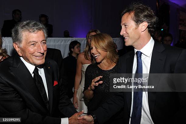 Tony Bennett, Katie Couric and Brooks Perlin attend Tony Bennett's 85th Birthday Gala Benefit for Exploring the Arts at The Metropolitan Opera House...
