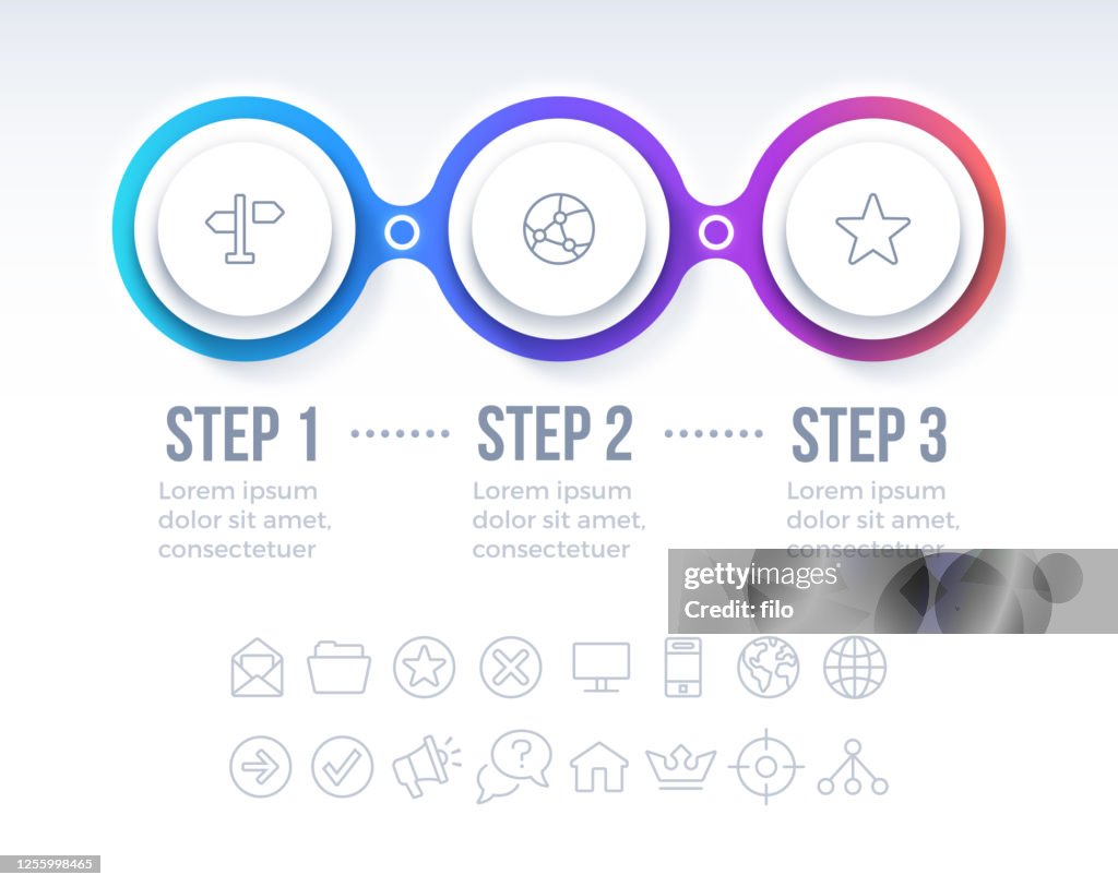 Three Step Circle Progress Infographic Design