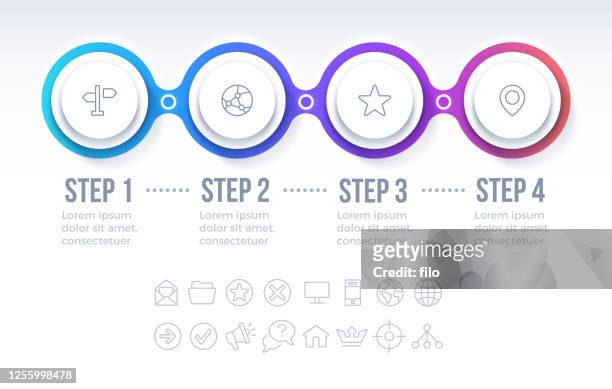 four option circle progress infographic - horizontal stock illustrations