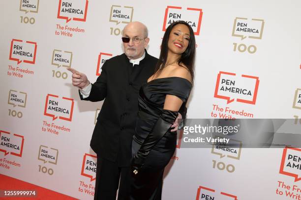 Salman Rushdie and Rachel Eliza Griffiths at the PEN America 2023 Spring Literary Gala held at the American Museum of Natural History on May 18, 2023...