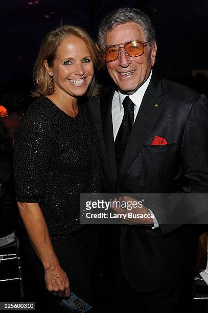 Katie Couric and Tony Bennett attend Tony Bennett's 85th Birthday Gala Benefit for Exploring the Arts at The Metropolitan Opera House on September...