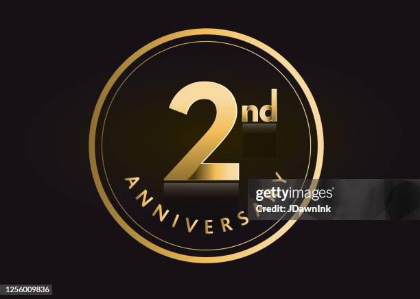 golden 2nd anniversary celebration label designs - number 2 stock illustrations
