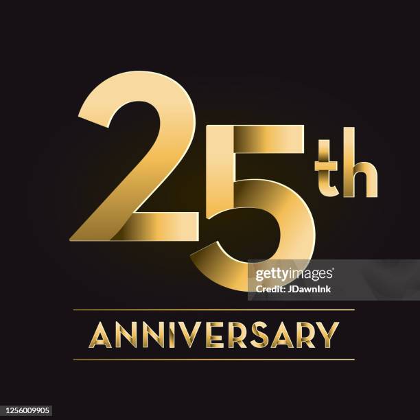 golden 25th anniversary celebration label designs - 25th anniversary logo design stock illustrations