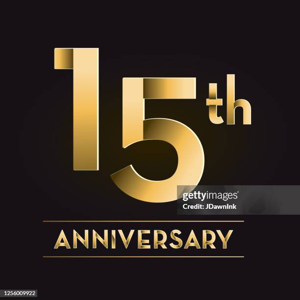 golden 15th anniversary celebration label designs - 15th anniversary celebration stock illustrations