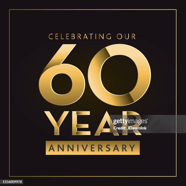 golden 60th anniversary celebration label designs - 60th anniversary stock illustrations