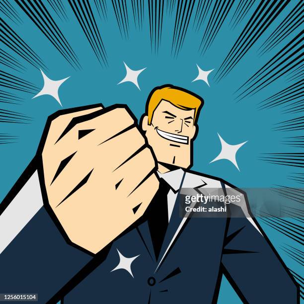 be the change you want to see in the world! businessman gesturing fist, retro macho - chairperson stock illustrations