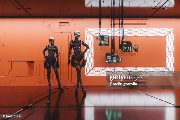 futuristic checkpoint console in underground corridor - old computer terminal stock pictures, royalty-free photos & images