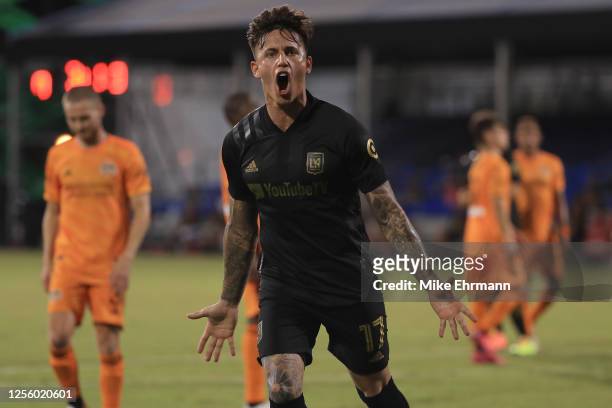 Brian Rodriguez of Los Angeles FC celebrates the third goal of his team during a match between Los Angeles FC and Houston Dynamo as part of MLS is...