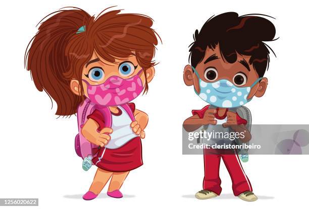 back to school (post-covid) - lock down child stock illustrations