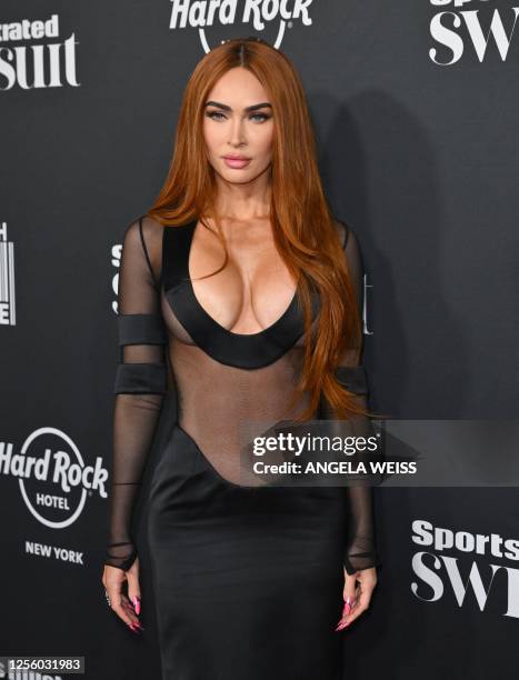 Actress Megan Fox arrives for the 2023 Sports Illustrated swimsuit issue launch party at Hard Rock Hotel Times Square in New York City on May 18,...