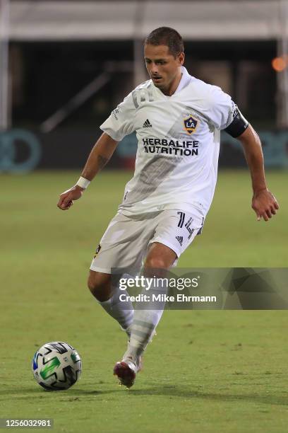 Javier Hernandez of Los Angeles Galaxy controls the ball during a match between Los Angeles Galaxy and Portland Timbers as part of MLS Is Back...