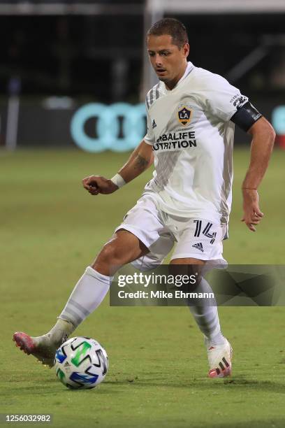 Javier Hernandez of Los Angeles Galaxy controls the ball during a match between Los Angeles Galaxy and Portland Timbers as part of MLS Is Back...