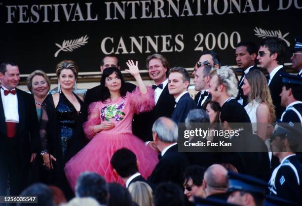 Director Lars Von Trier, Catherine Deneuve, Bjork and guests for "Dancer In The Dark" attend the 53rd Cannes Film Festival in May 2000, in Cannes,...