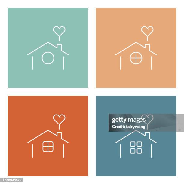 stay home concept,home love heart icons - roof logo stock illustrations