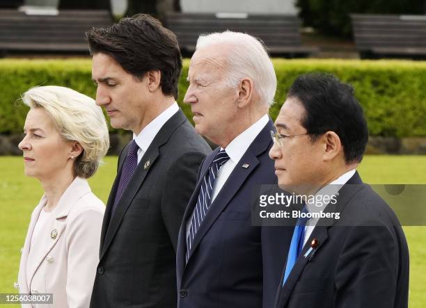 Ursula von der Leyen, president of the European Commission, from left, Justin Trudeau, Canada's prime minister, US President Joe Biden and Fumio...