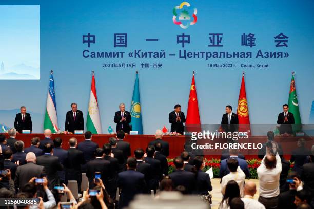 Chinese President Xi Jinping , Kazakhstan's President Kassym-Jomart Tokayev , Kyrgyzstan's President Sadyr Japarov , Tajikistan's President Emomali...