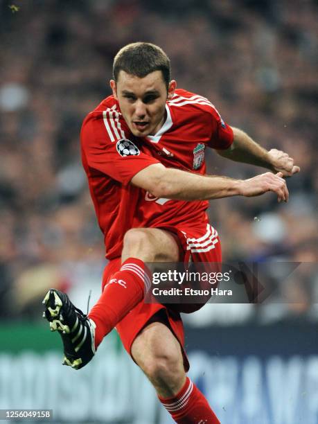 Fabio Aurelio of Liverpool in action during the UEFA Champions League Round of 16 first leg between Real Madrid and Liverpool at the Estadio Santiago...