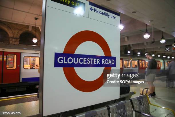 Gloucester Road sign displayed at the London underground station.