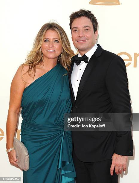 Comedian Jimmy Fallon and Nancy Juvonen arrive at the 63rd Primetime Emmy Awards held at Nokia Theatre L.A. Live on September 18, 2011 in Los...