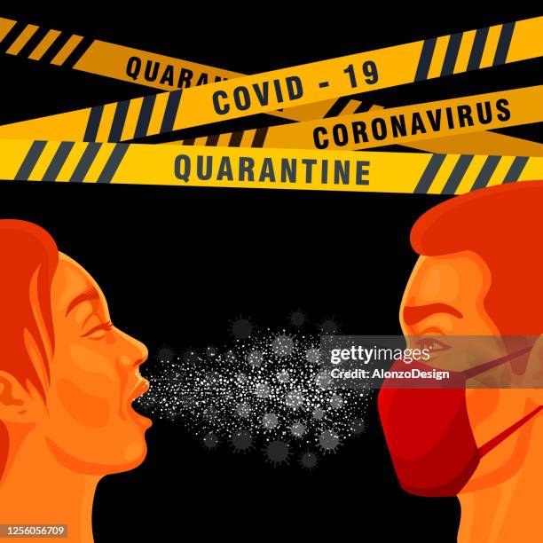 ilustraciones, imágenes clip art, dibujos animados e iconos de stock de mujer estornudando y esparciendo coronavirus. efecto estornudos. - woman blowing nose