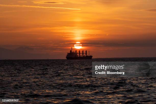 Vessel on the Aegean Sea as the sun sets in Izmir, Turkey, on Thursday, May 18, 2023. Turkey's lira is heading for its worst week since July as the...