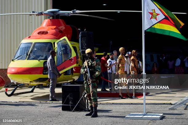 Part of the fleet of helicopters handed over to Zimbabwe President Emmerson Mnangagwaf by Sergey Chemezov the Director General of the Russian State...