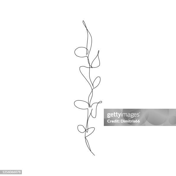 abstract branch with leaves in continuous line art drawing style - contour line stock illustrations