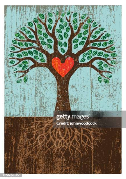 peeling paint red heart tree - tree chipping stock illustrations