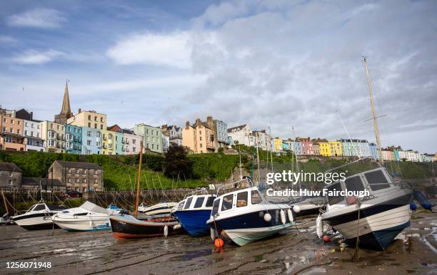 General view of Tenby Harbour showing Self Catering accommodation overlooking the sea on July 14, 2020 in Tenby, Wales. As from the 13th of July 2020...