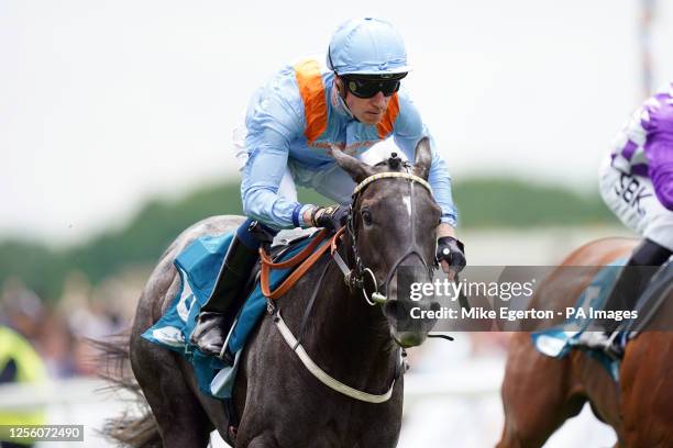 Got To Love A Grey ridden by Sam James on their way to winning the Clipper EBF Marygate Fillies' Stakes on day three of the Dante Festival 2023 at...