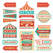 Old carnival circus banners and carnival labels vector set