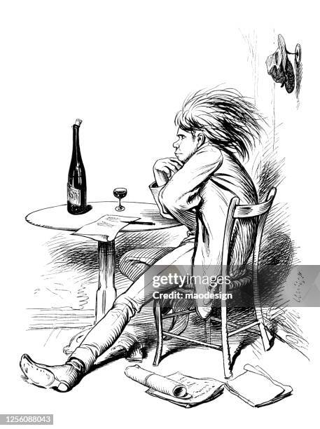 thoughtful man with a twist of the hair on his wine - gymnastics equipment stock illustrations