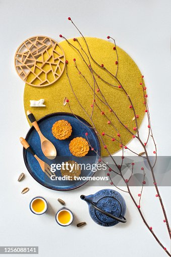 Stylised Mid Autumn Festival food still life. Stylised Mid Autumn Festival food still life.