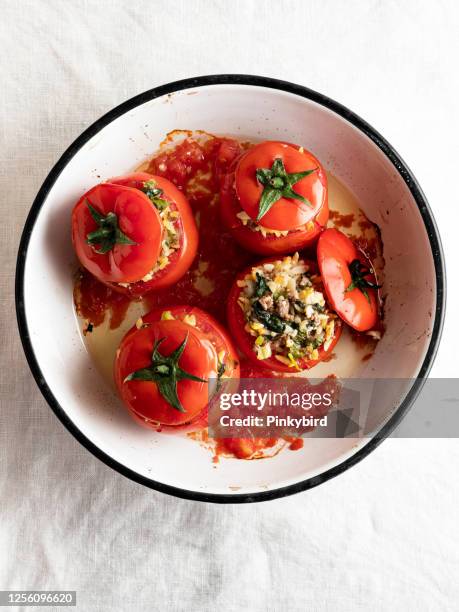 stuffed tomatoes - rice plate stock pictures, royalty-free photos & images